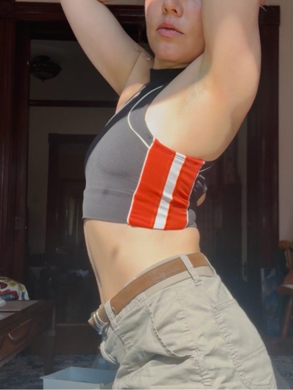 High-Neck Black & Orange Crop Sports Bralette